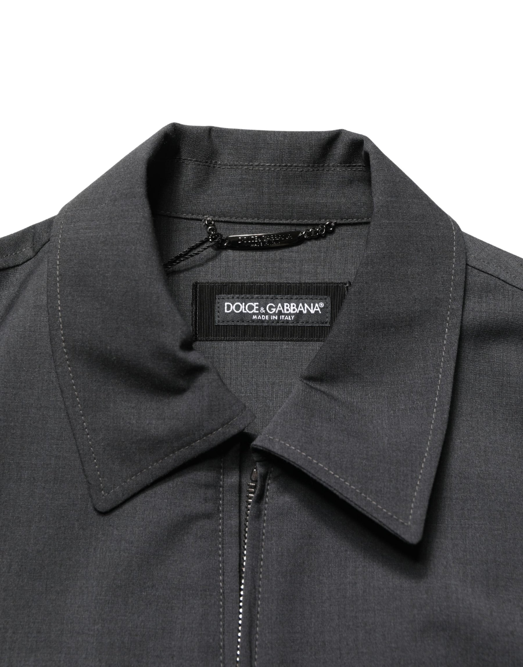 Dolce & Gabbana Black Wool Logo Full Zip Men Bomber Jacket | Regal Royce