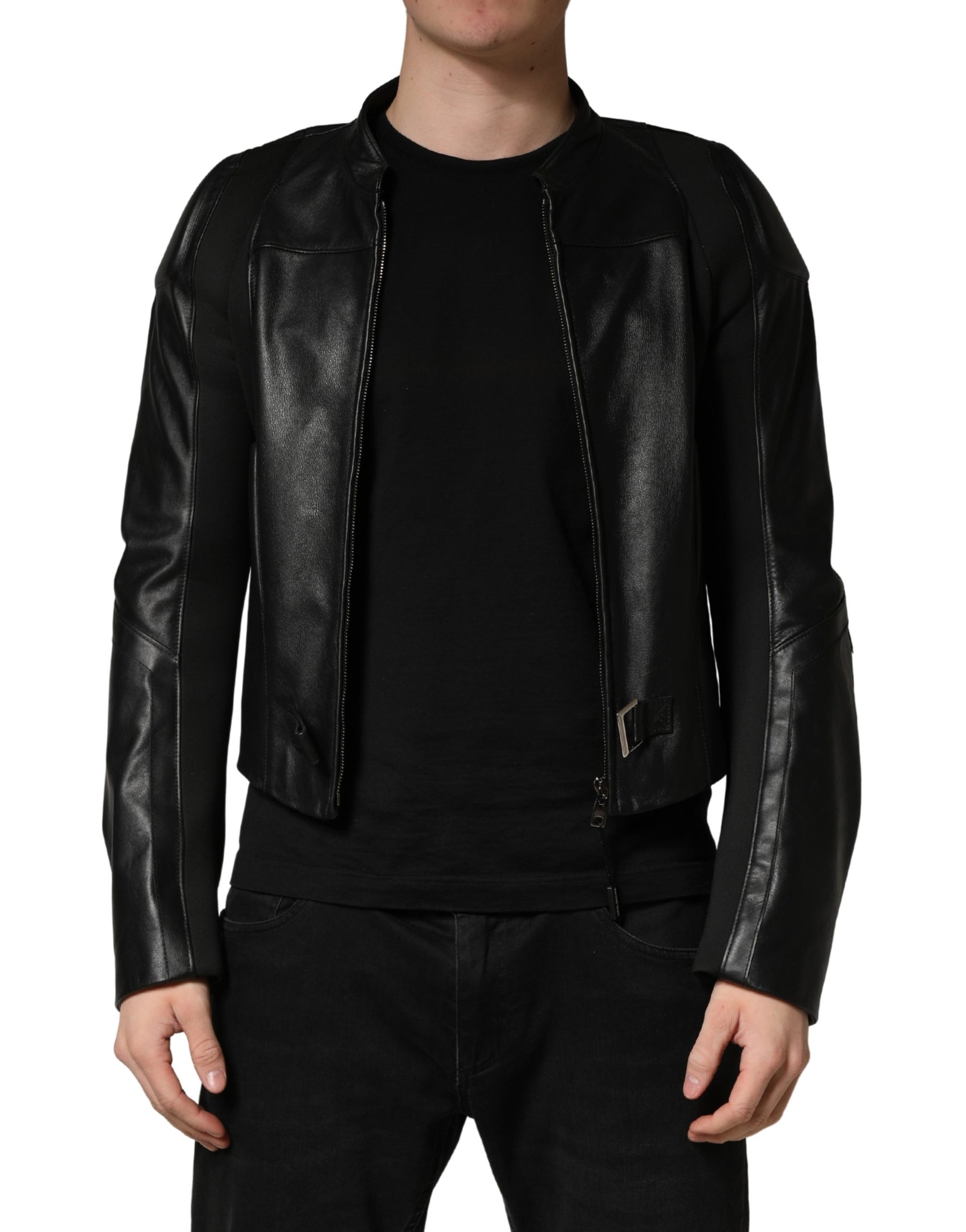 Dolce & Gabbana Black Nylon Full Zip Men Biker Coat Jacket | Regal Royce