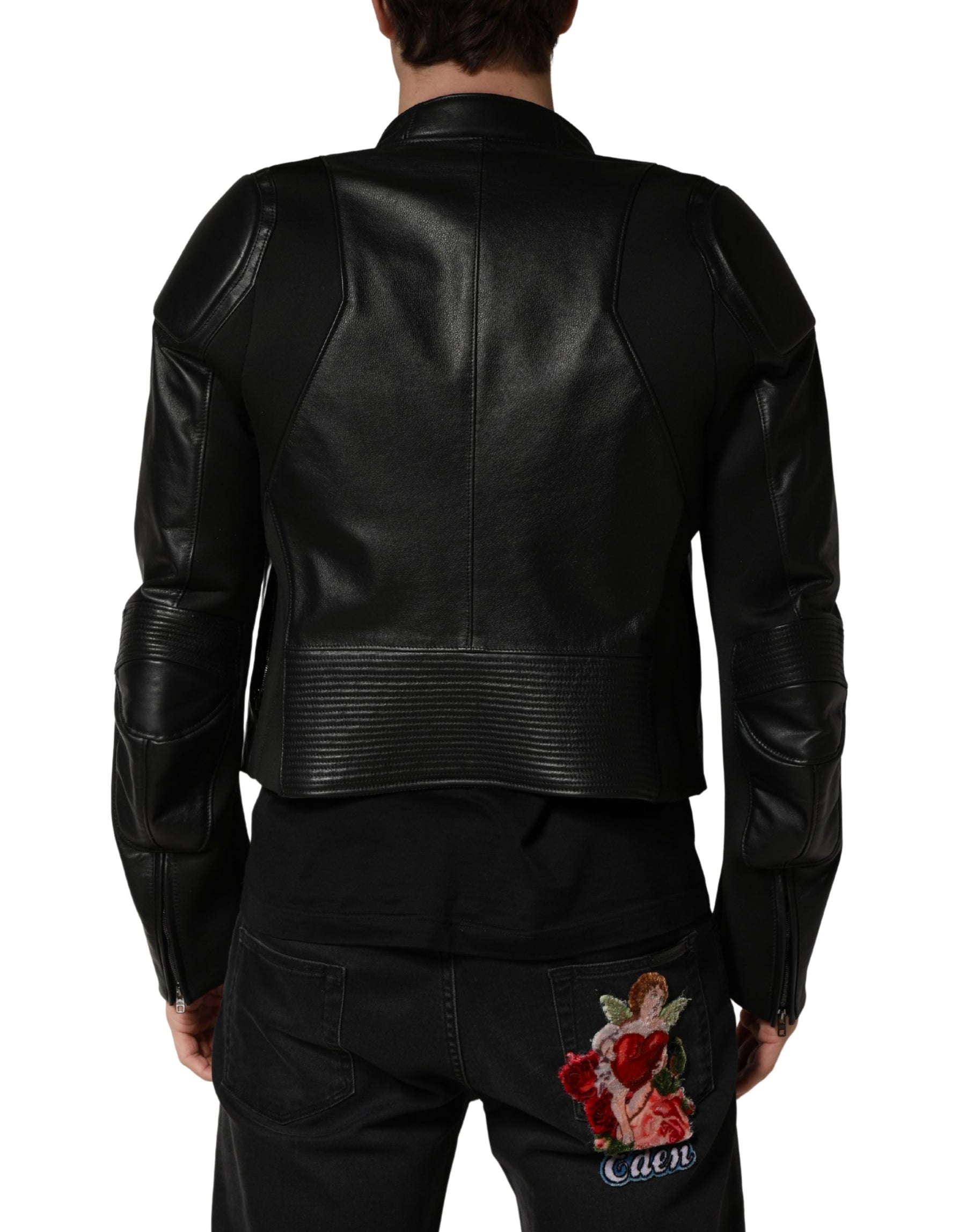 Dolce & Gabbana Black Nylon Full Zip Men Biker Coat Jacket | Regal Royce