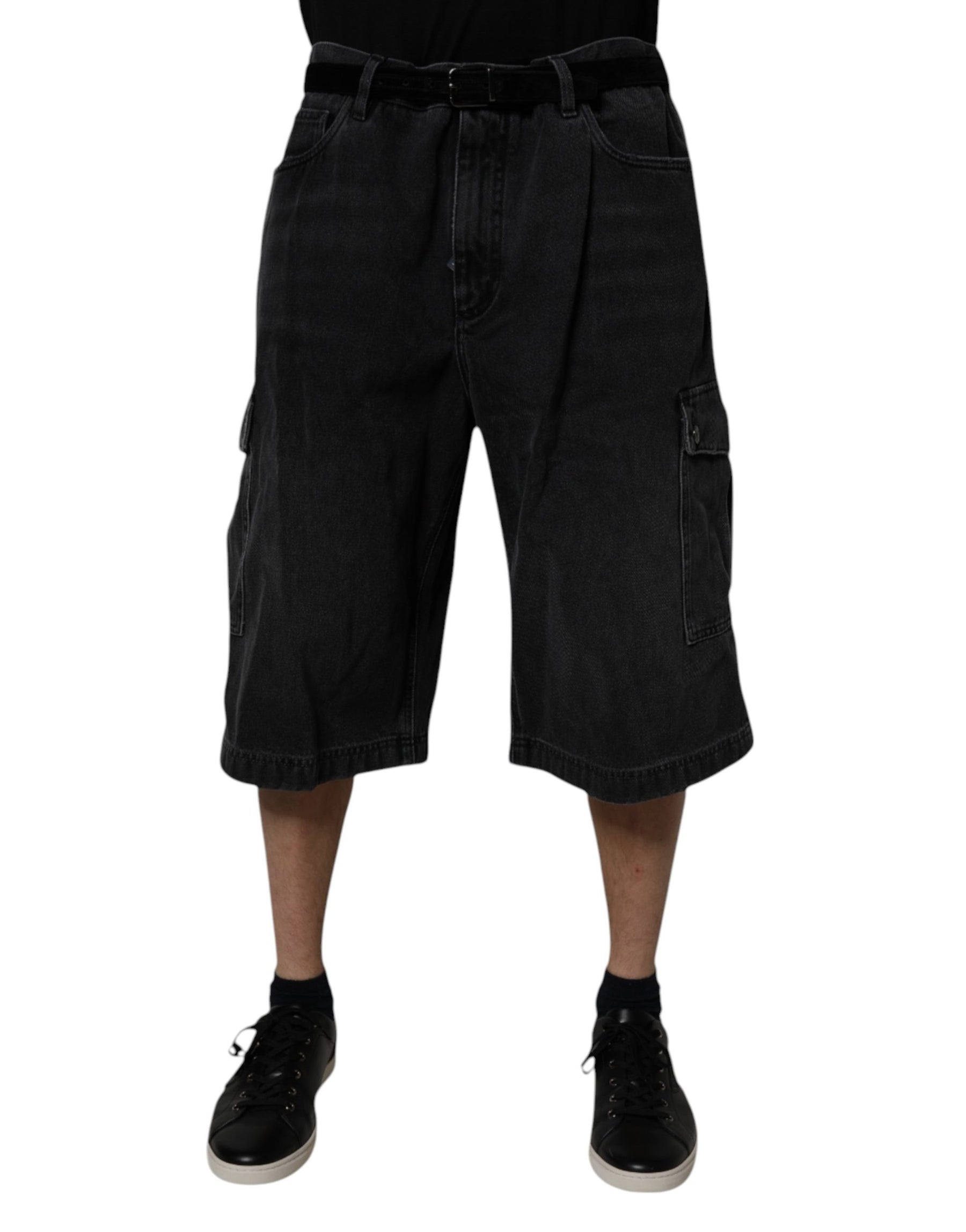 Dolce & Gabbana Black Mid Waist Denim Cargo Bermuda  Shorts | Regal Royce