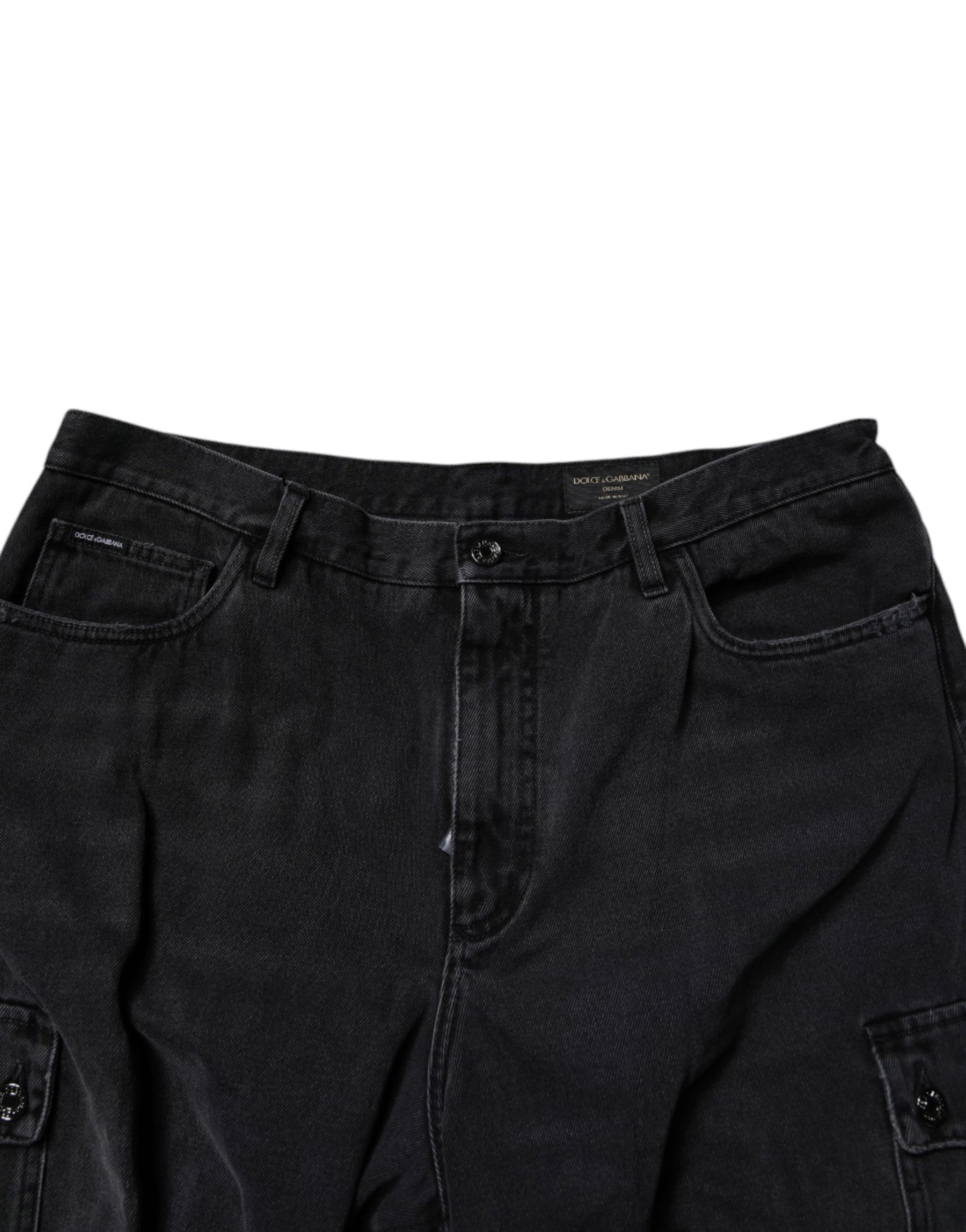Dolce & Gabbana Black Mid Waist Denim Cargo Bermuda  Shorts | Regal Royce