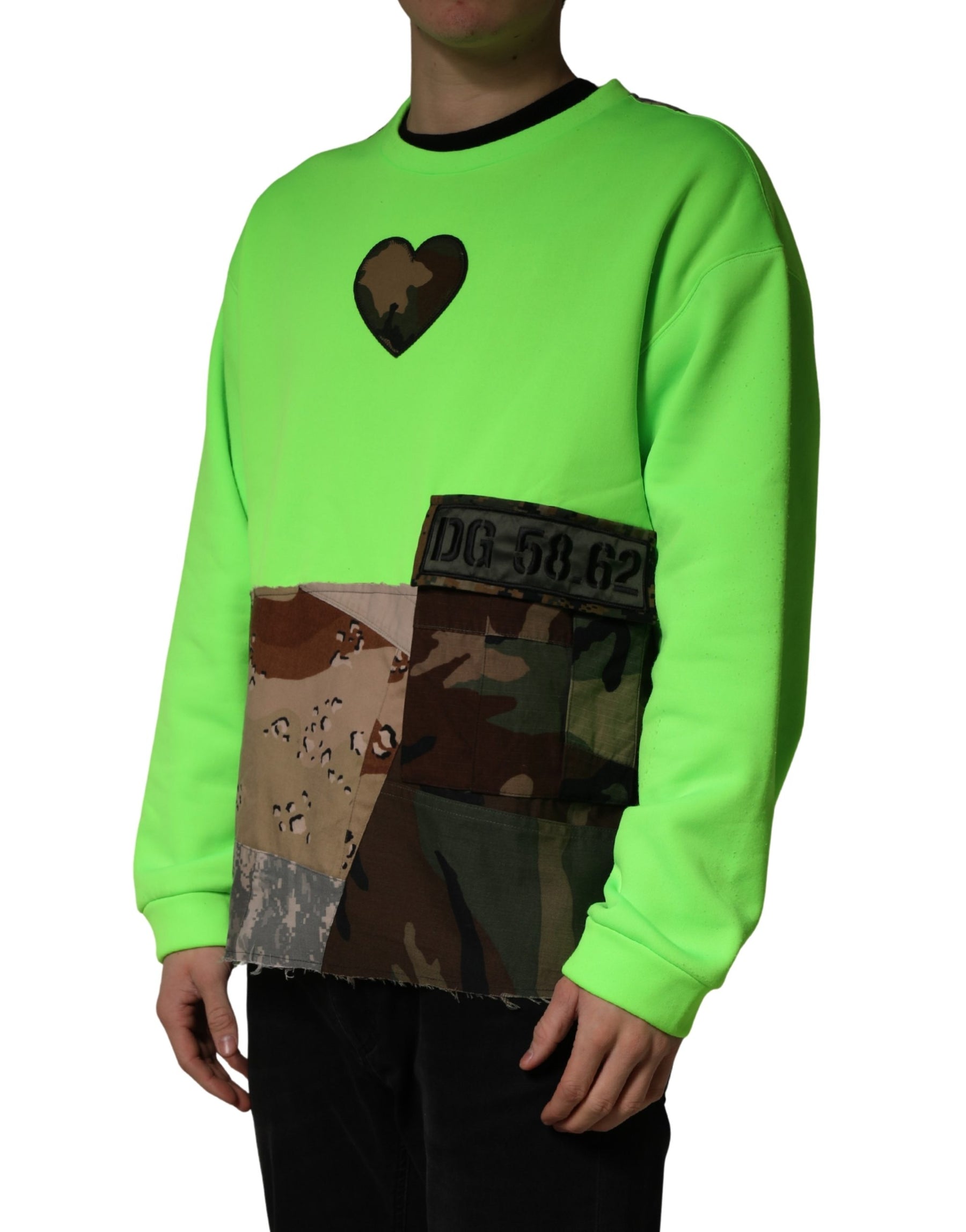 Dolce & Gabbana Green Patchwork Heart Men Sweatshirt Sweater | Regal Royce