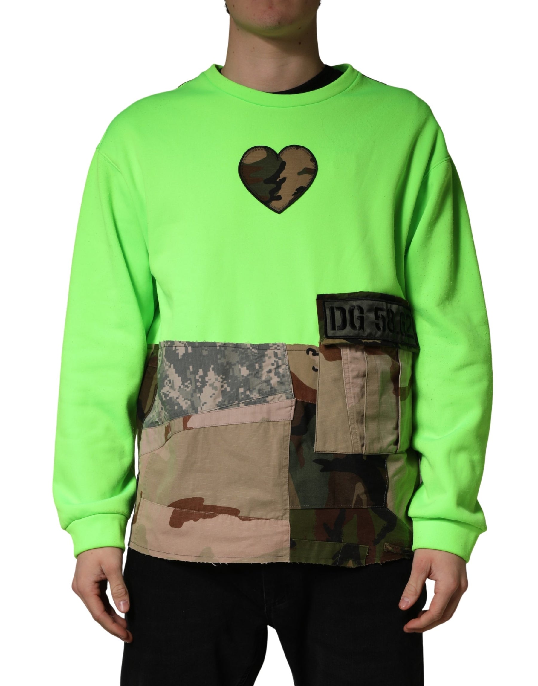 Dolce & Gabbana Green Patchwork Heart Men Sweatshirt Sweater | Regal Royce
