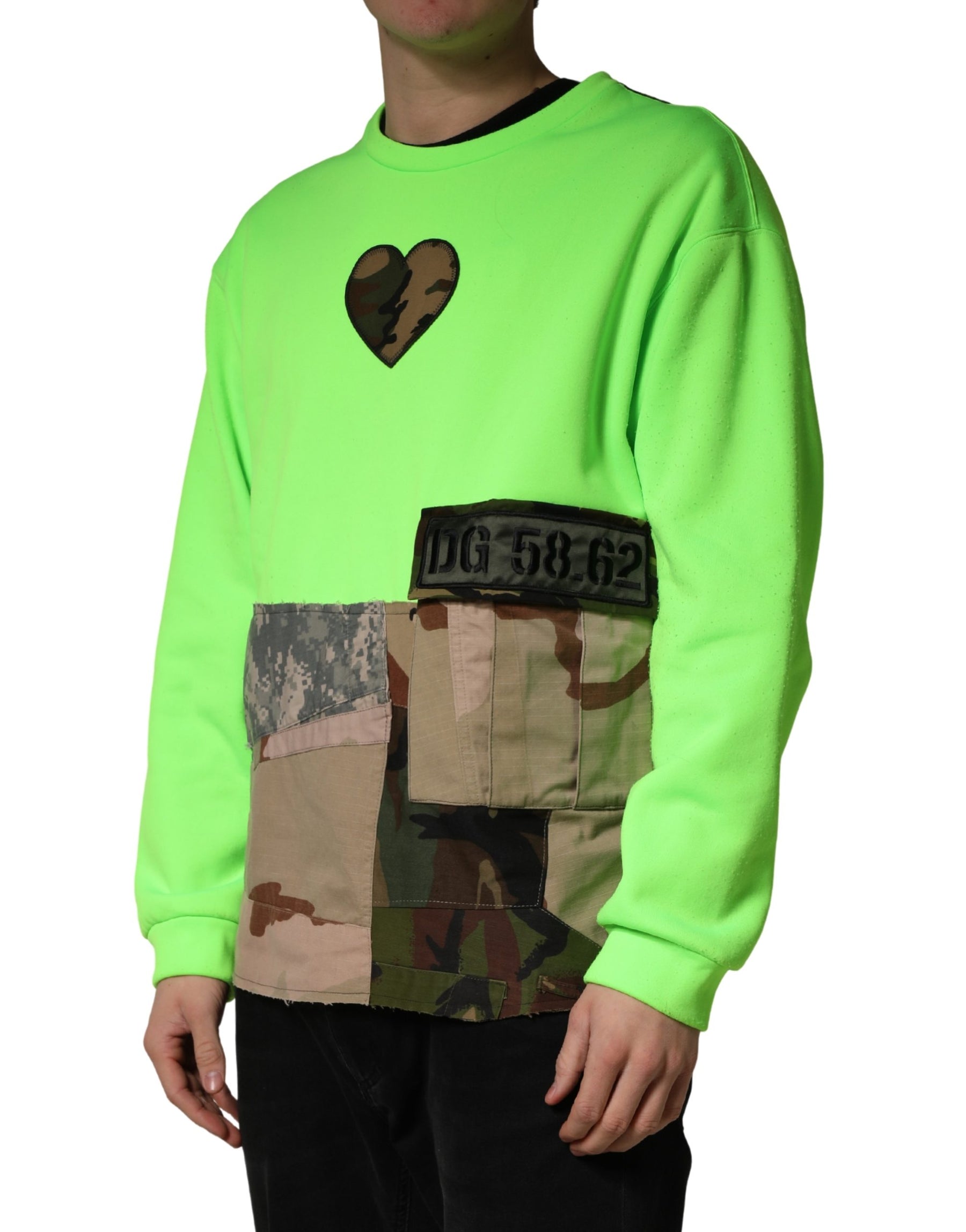 Dolce & Gabbana Green Patchwork Heart Men Sweatshirt Sweater | Regal Royce