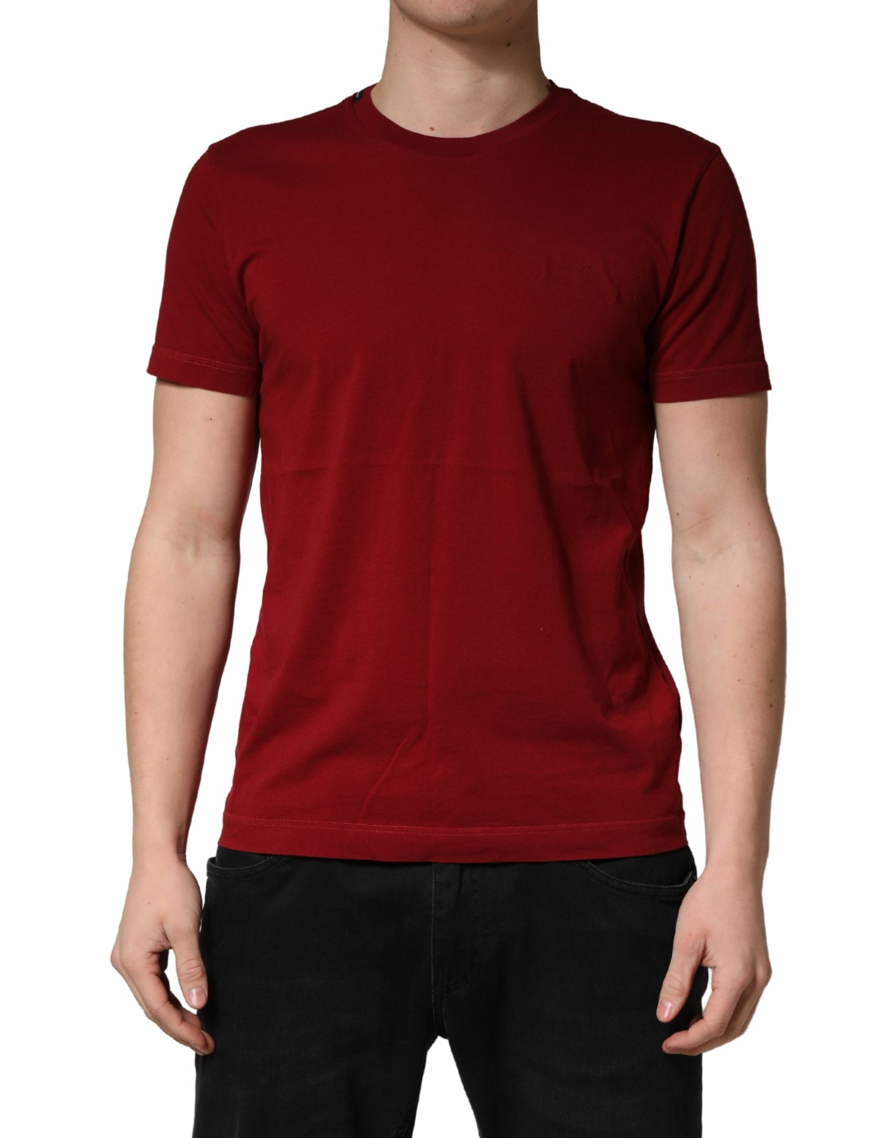 Dolce & Gabbana Maroon Cotton Crew Neck Short Sleeves T-shirt | Regal Royce