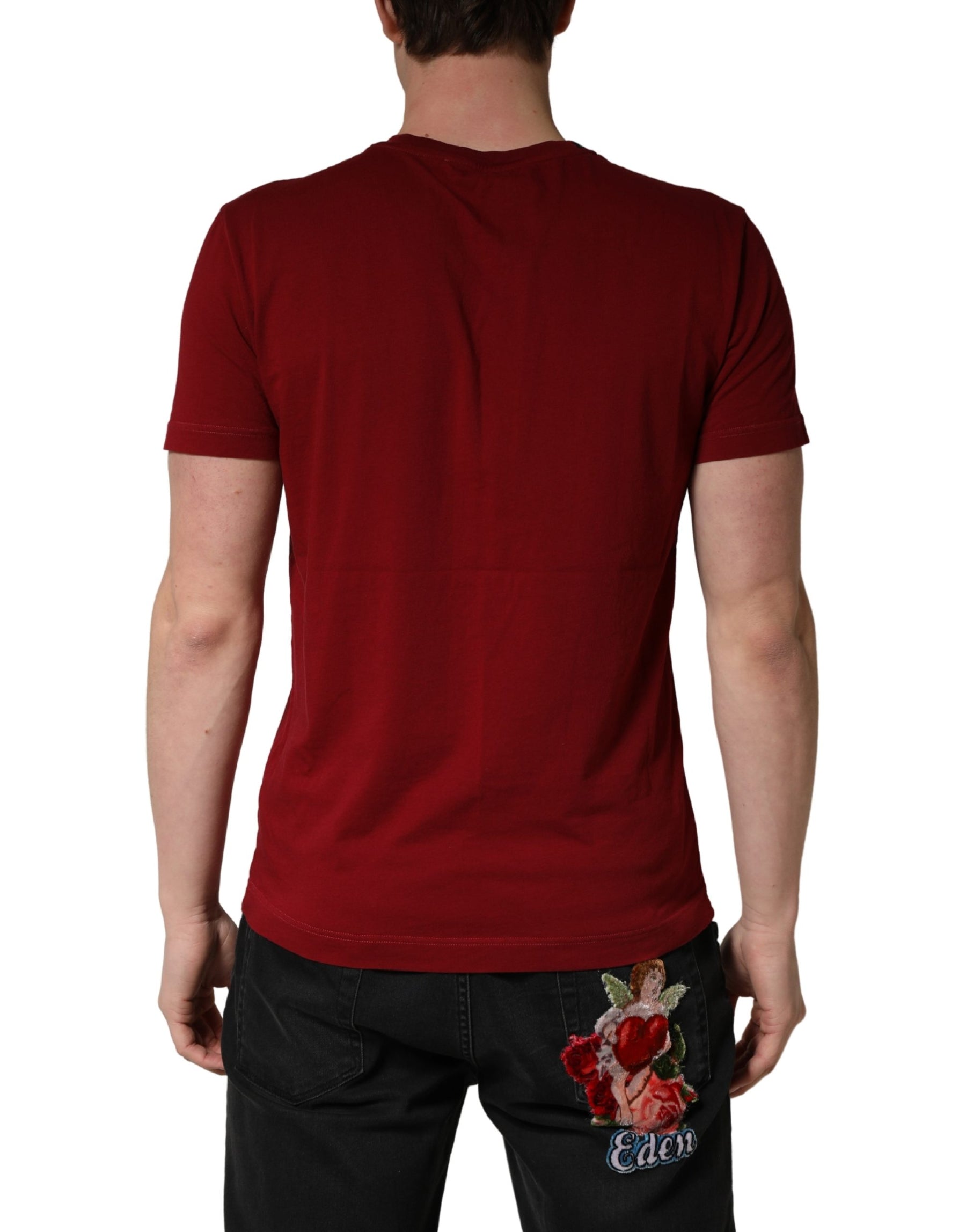 Dolce & Gabbana Maroon Cotton Crew Neck Short Sleeves T-shirt | Regal Royce
