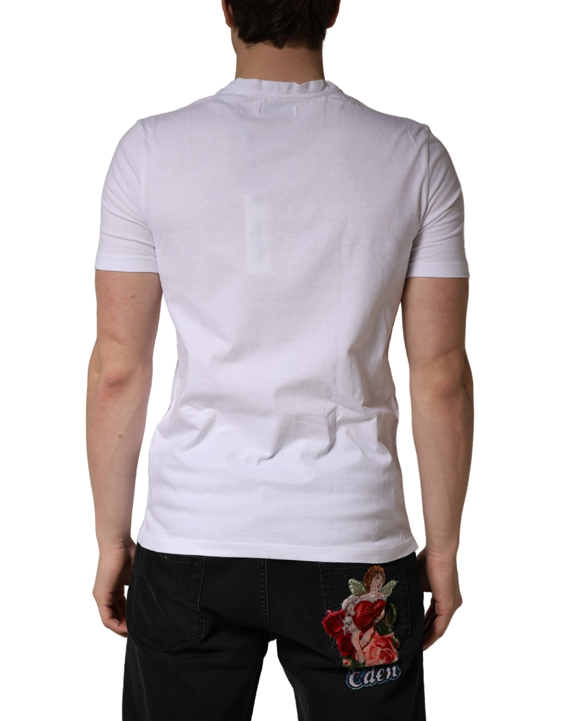 President's White Logo Embroidery Cotton Men Crew Neck T-shirt | Regal Royce
