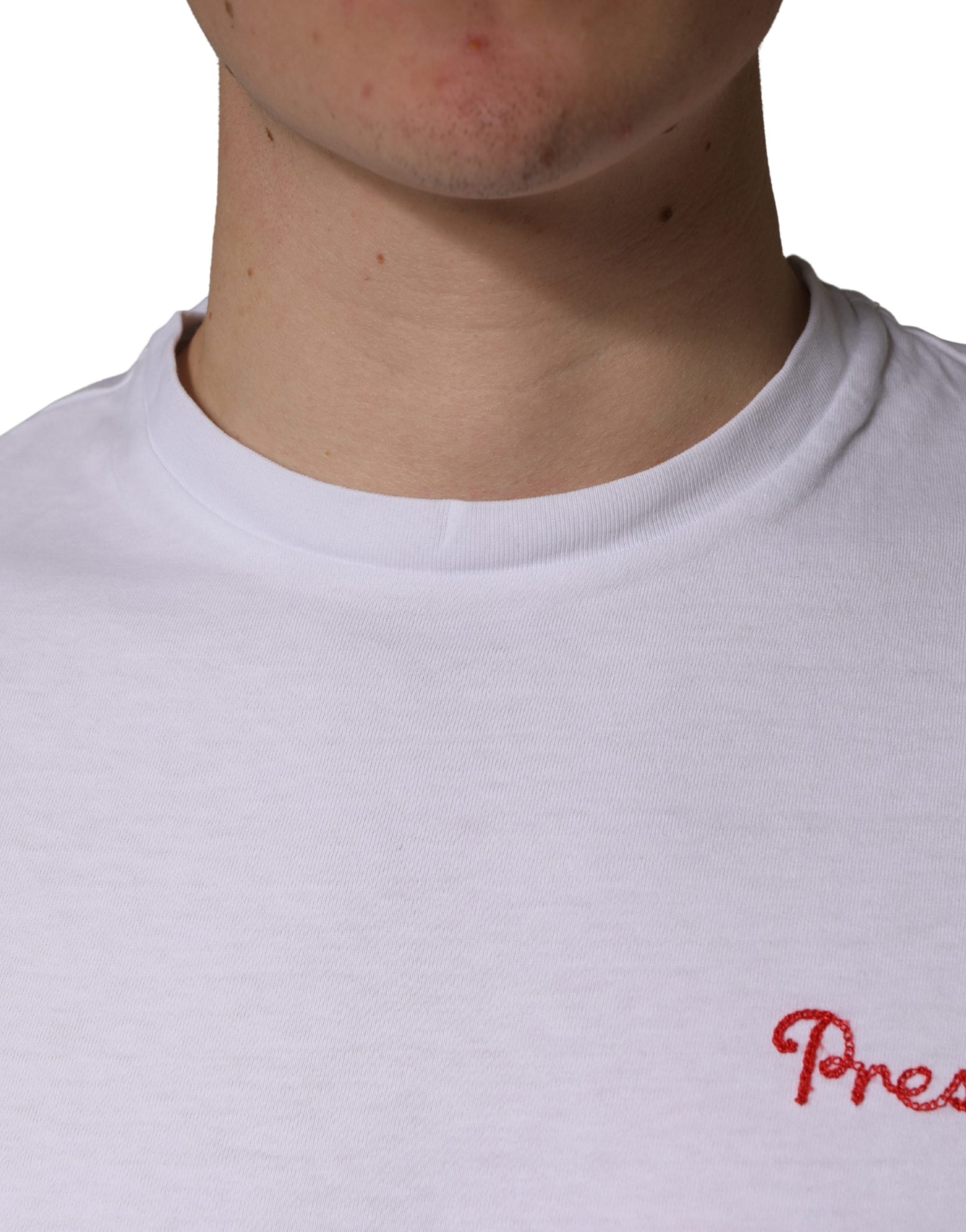 President's White Logo Embroidery Cotton Men Crew Neck T-shirt | Regal Royce