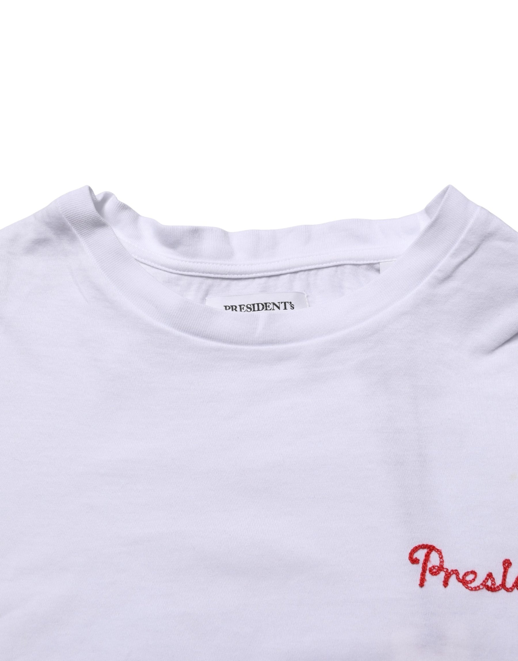 President's White Logo Embroidery Cotton Men Crew Neck T-shirt | Regal Royce