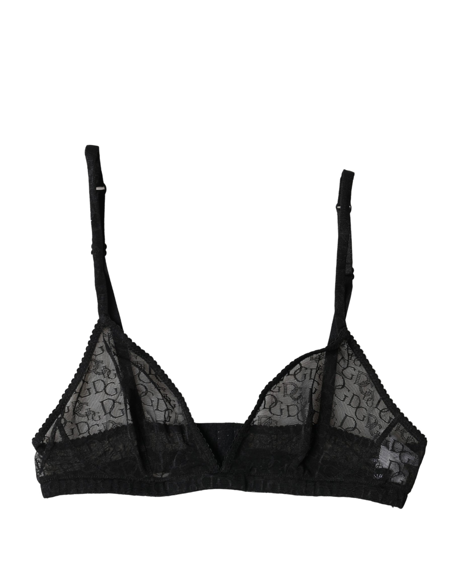Dolce & Gabbana Black Logo Mania Sheer Soft Cup Bra Underwear | Regal Royce