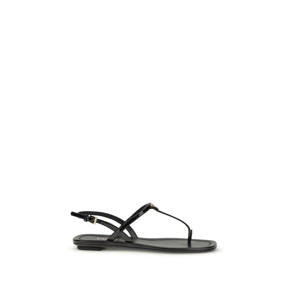 Prada Black Calf Leather Bos Taurus Flip-Flop Sandals | Regal Royce