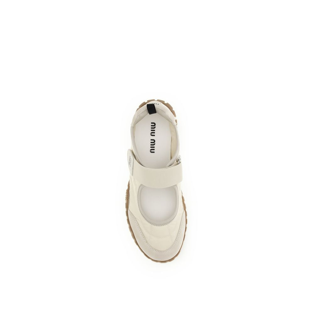 Miu Miu Beige Recycled Polyamide Ballet Flats | Regal Royce