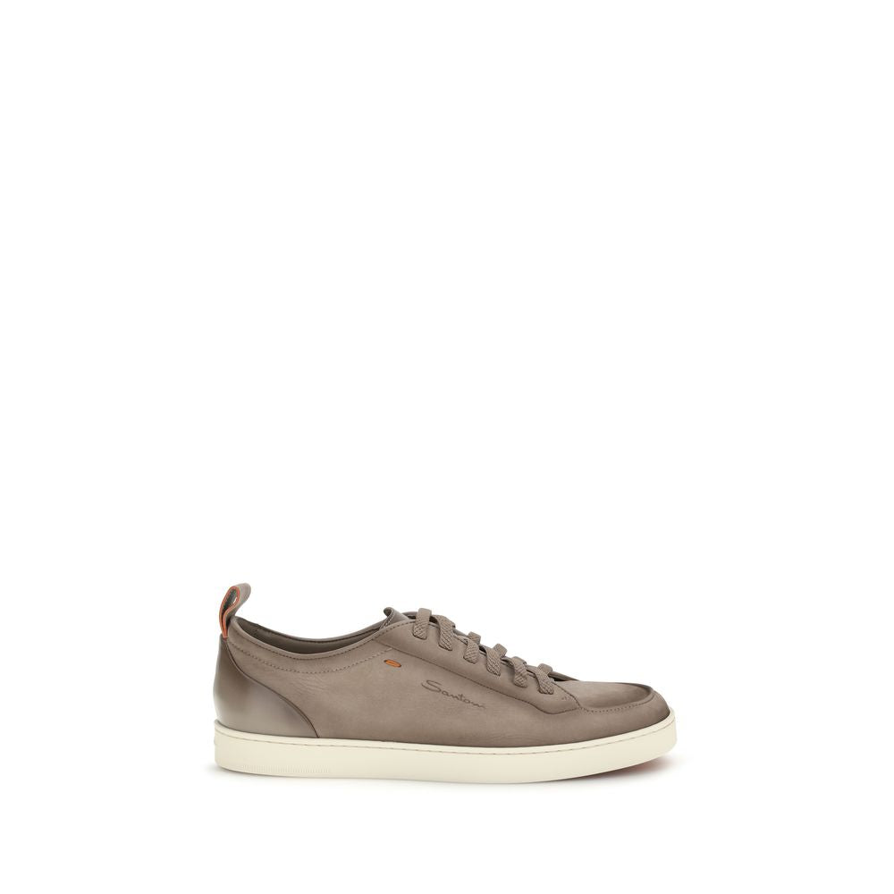 Santoni Beige Calf Leather Bos Taurus Low Top Sneakers | Regal Royce