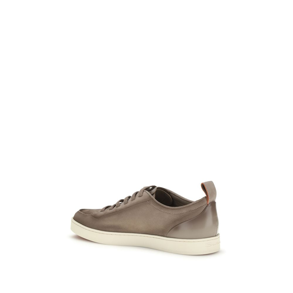 Santoni Beige Calf Leather Bos Taurus Low Top Sneakers | Regal Royce