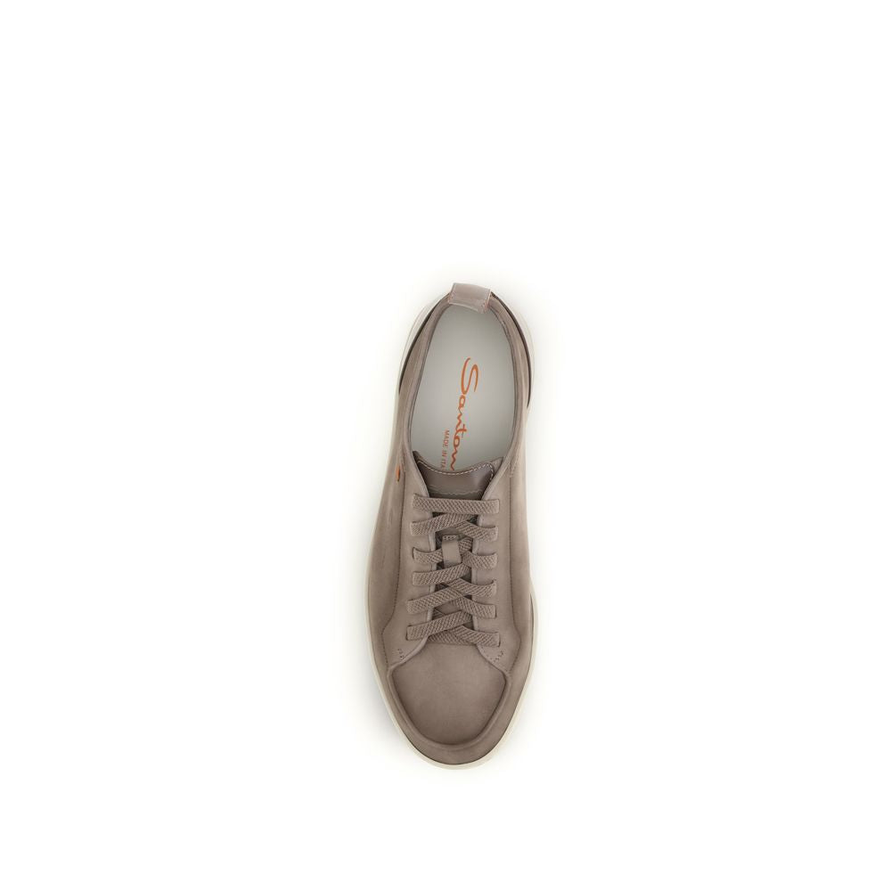 Santoni Beige Calf Leather Bos Taurus Low Top Sneakers | Regal Royce