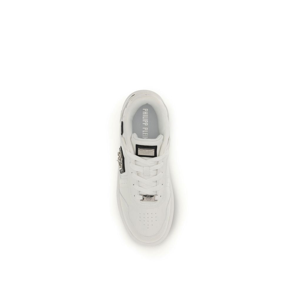 Philipp Plein White Calf Leather Bos Taurus Athletic Sneakers | Regal Royce