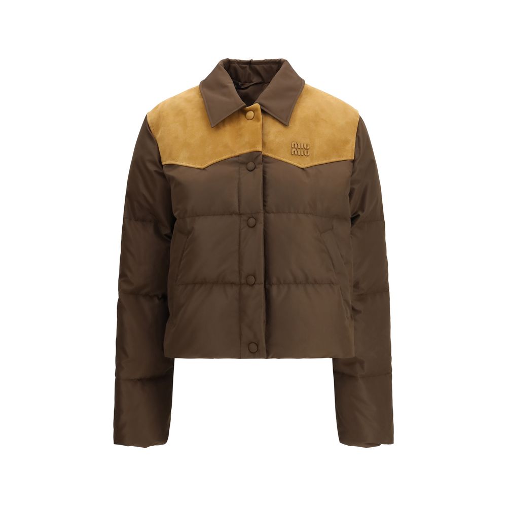 Miu Miu Brown Recycled Polyester Full-Length Jacket | Regal Royce