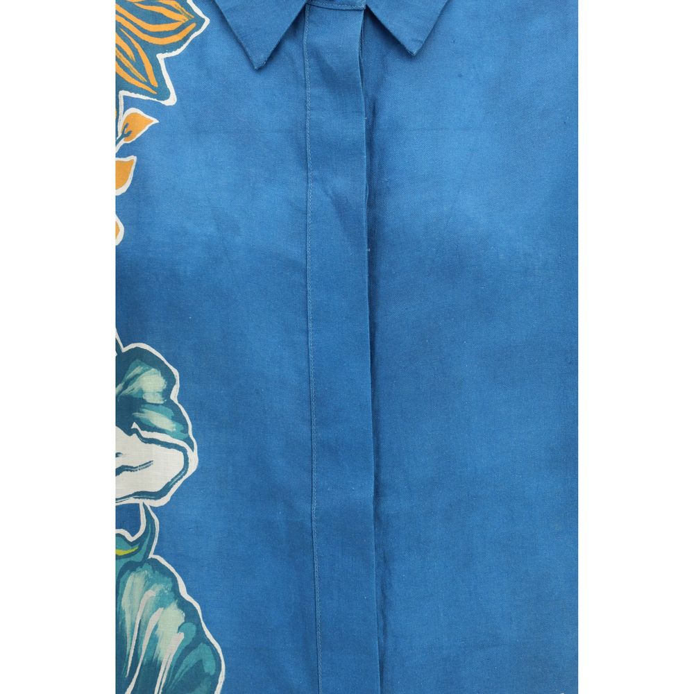 Alemais Blue Linen Pattern Shirt | Regal Royce