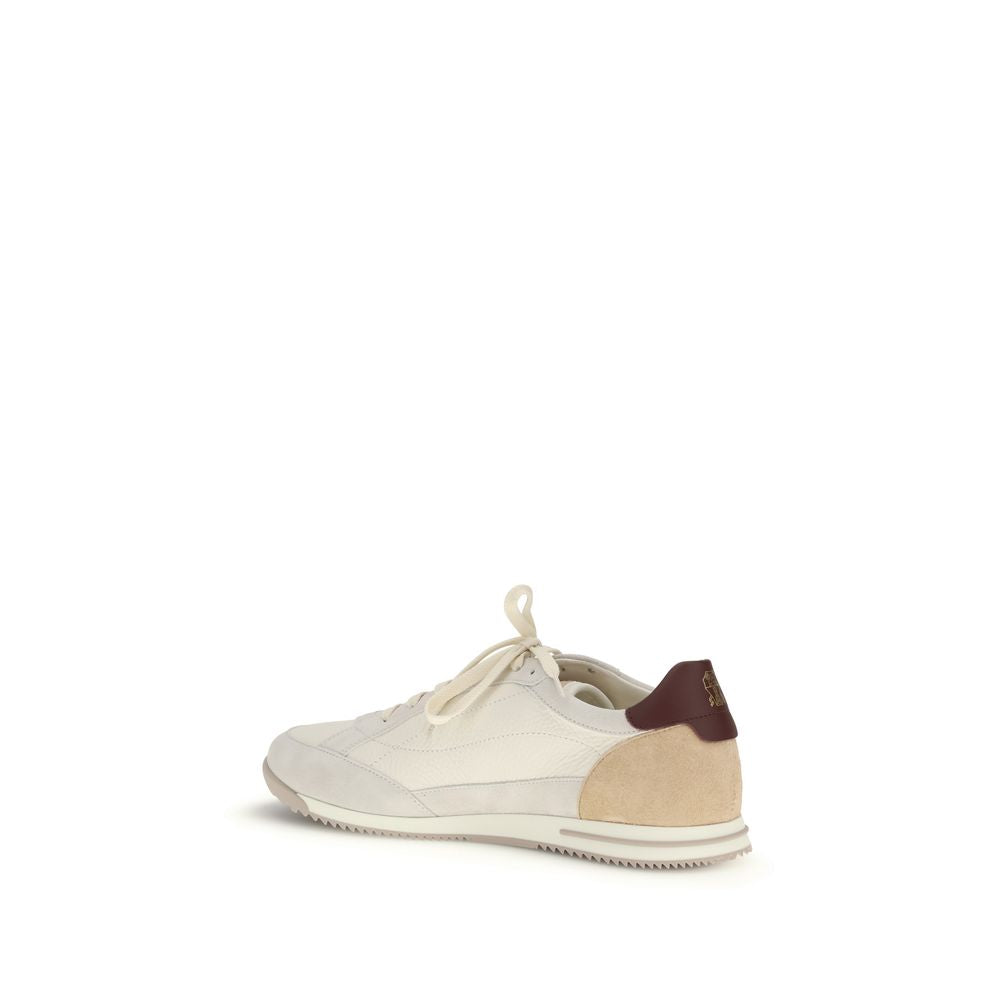 Brunello Cucinelli Beige Calf Leather Bos Taurus Sneakers | Regal Royce
