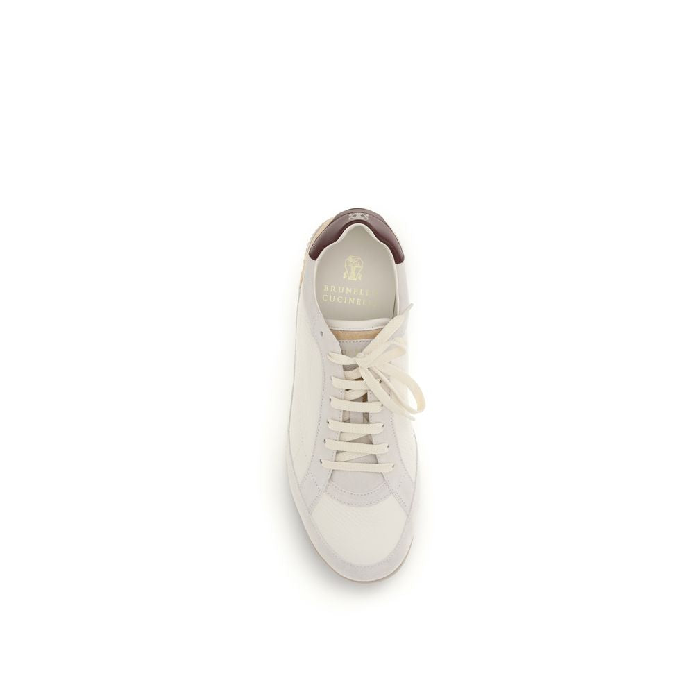 Brunello Cucinelli Beige Calf Leather Bos Taurus Sneakers | Regal Royce