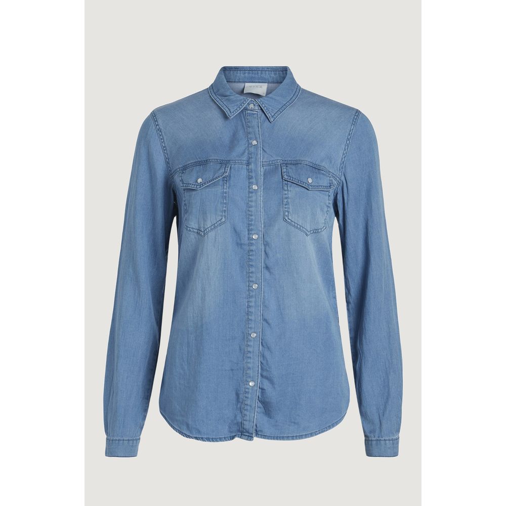 Vila Clothes Light Blue Cotton Blouse | Regal Royce