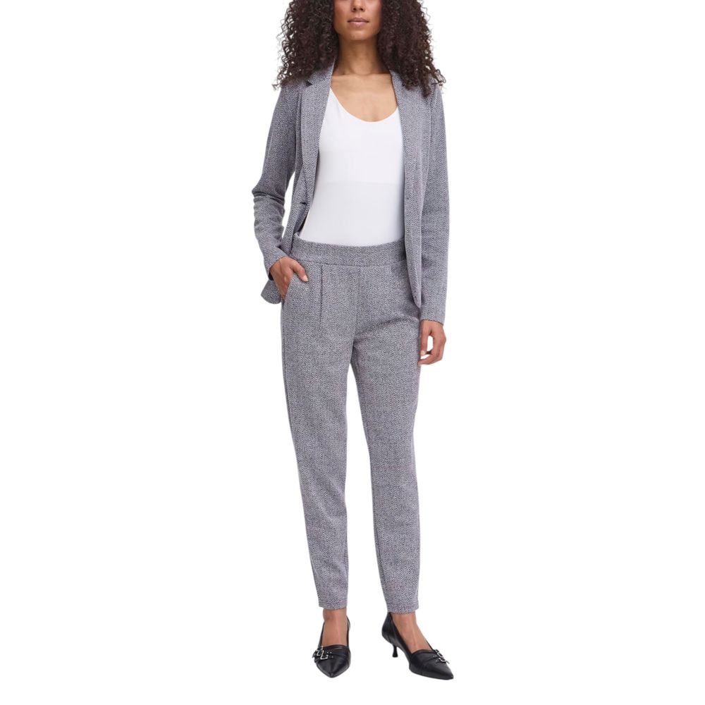 ICHI Blue Polyester Skinny Pants | Regal Royce