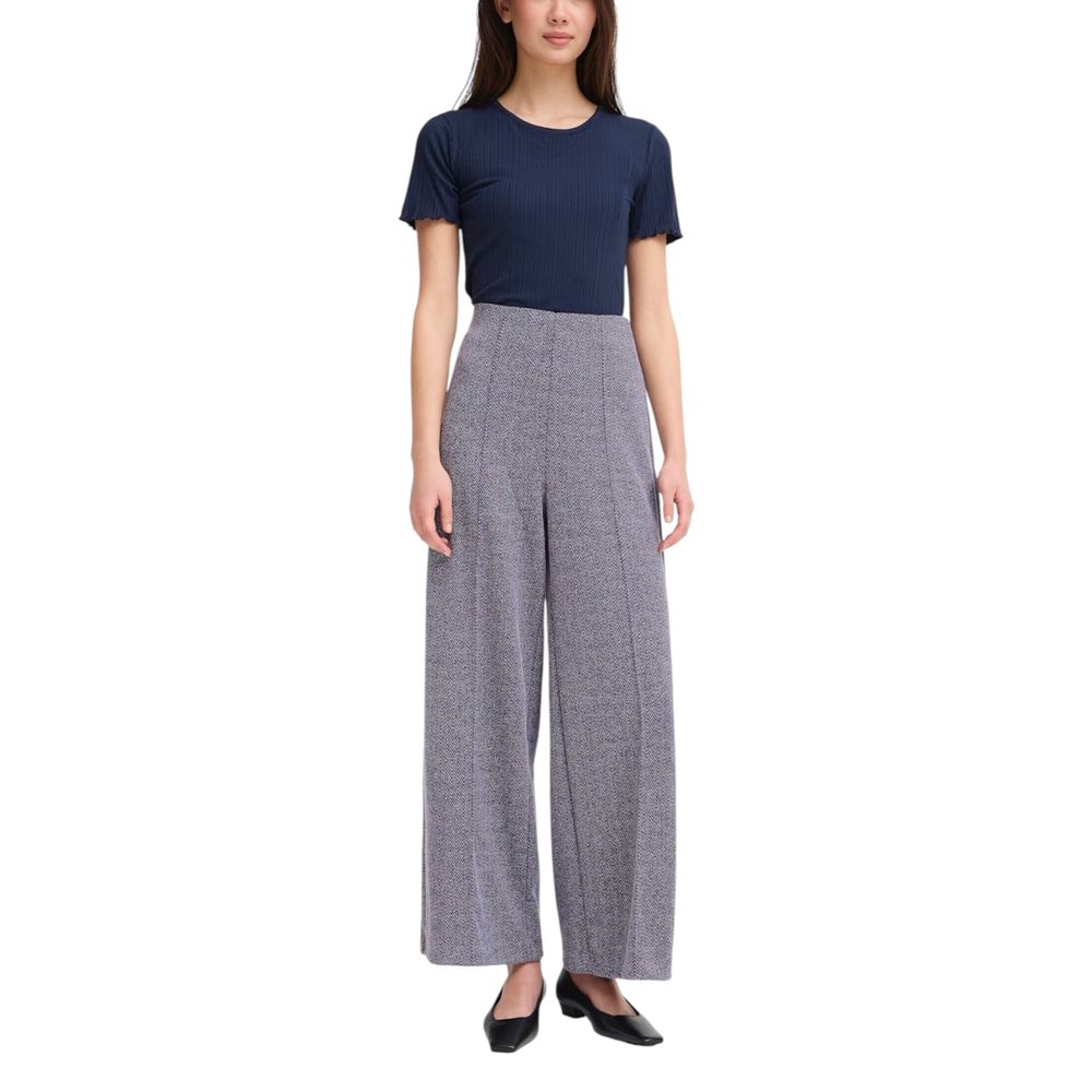 ICHI Blue Polyester Casual Pants | Regal Royce