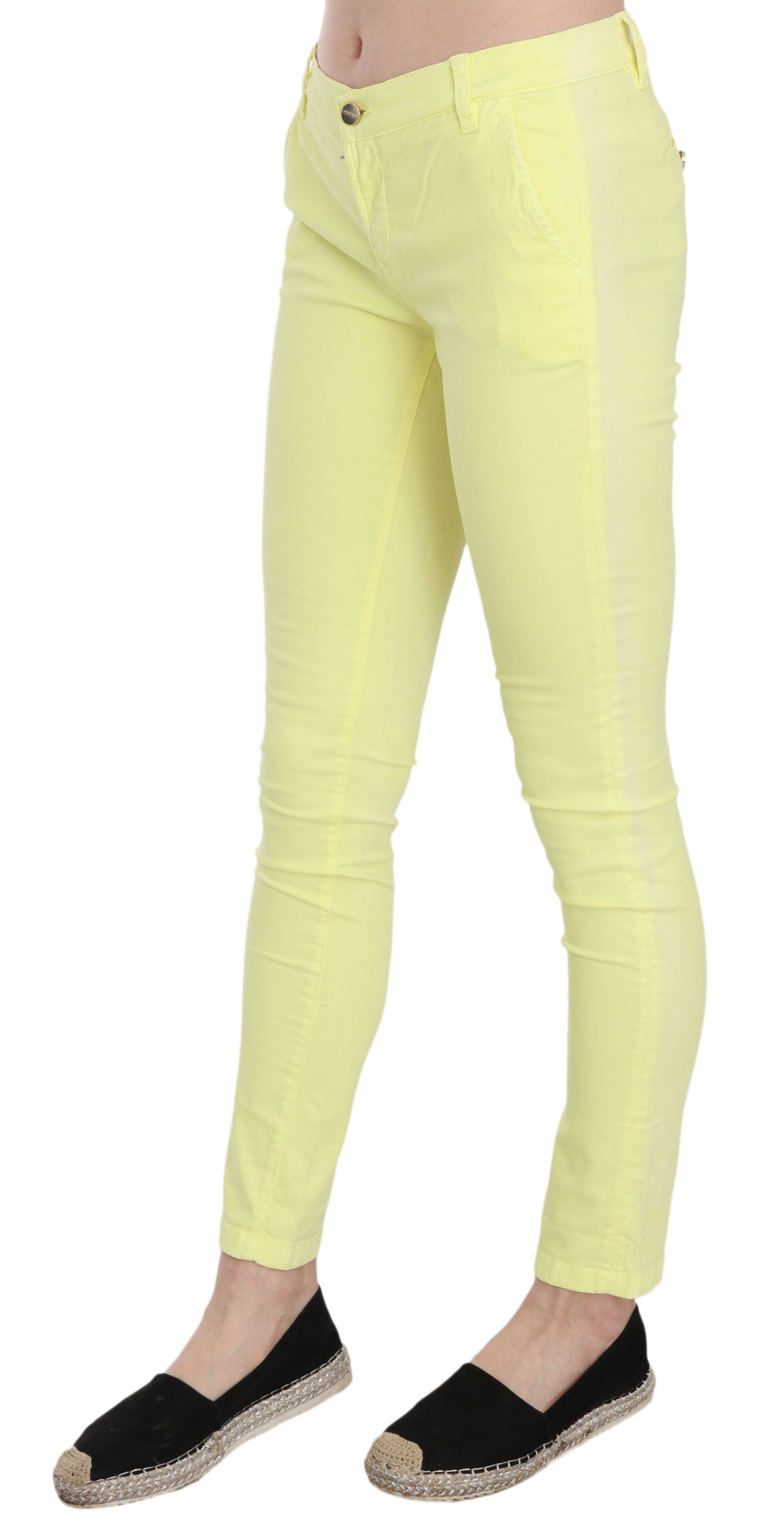 PINKO Yellow Cotton Stretch Low Waist Skinny Casual Trouser Pants | Regal Royce