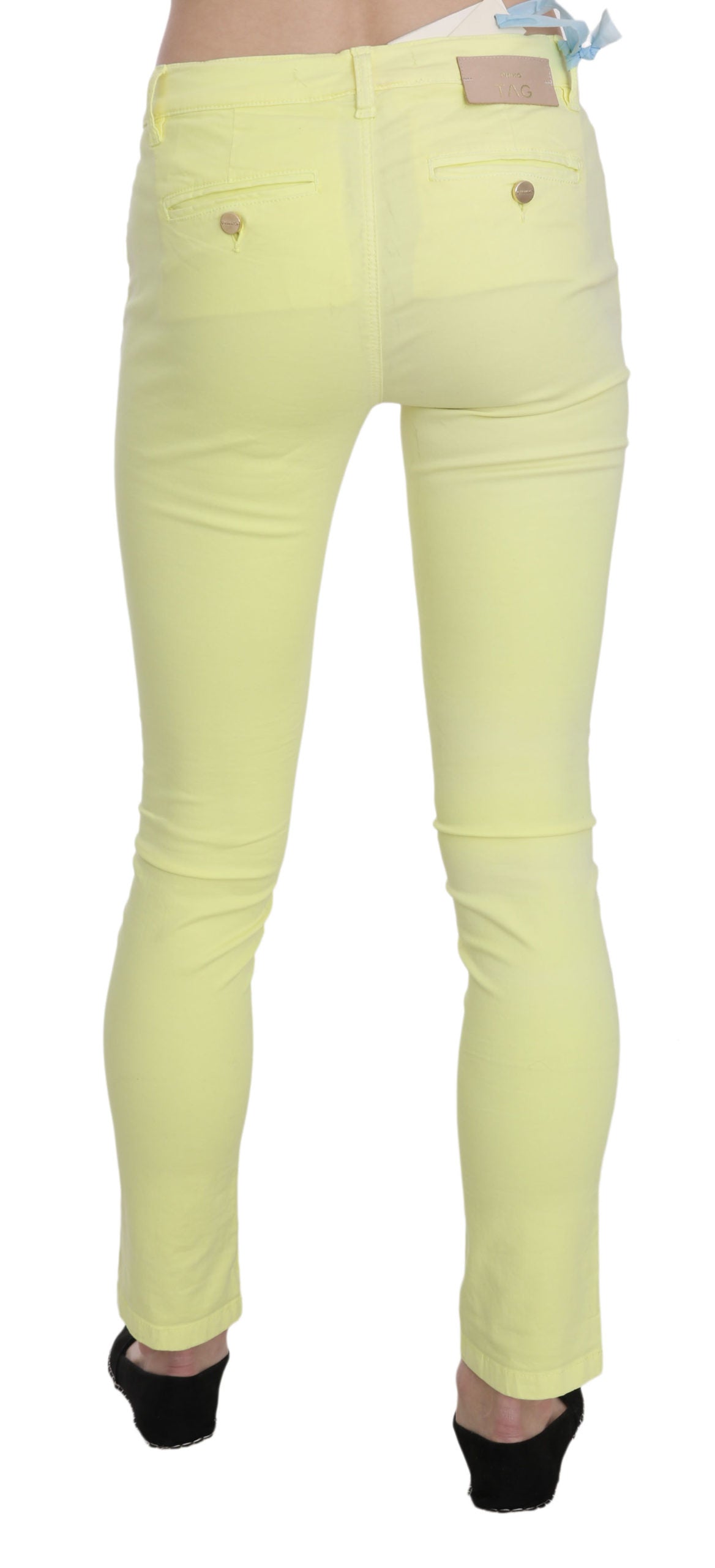 PINKO Yellow Cotton Stretch Low Waist Skinny Casual Trouser Pants | Regal Royce