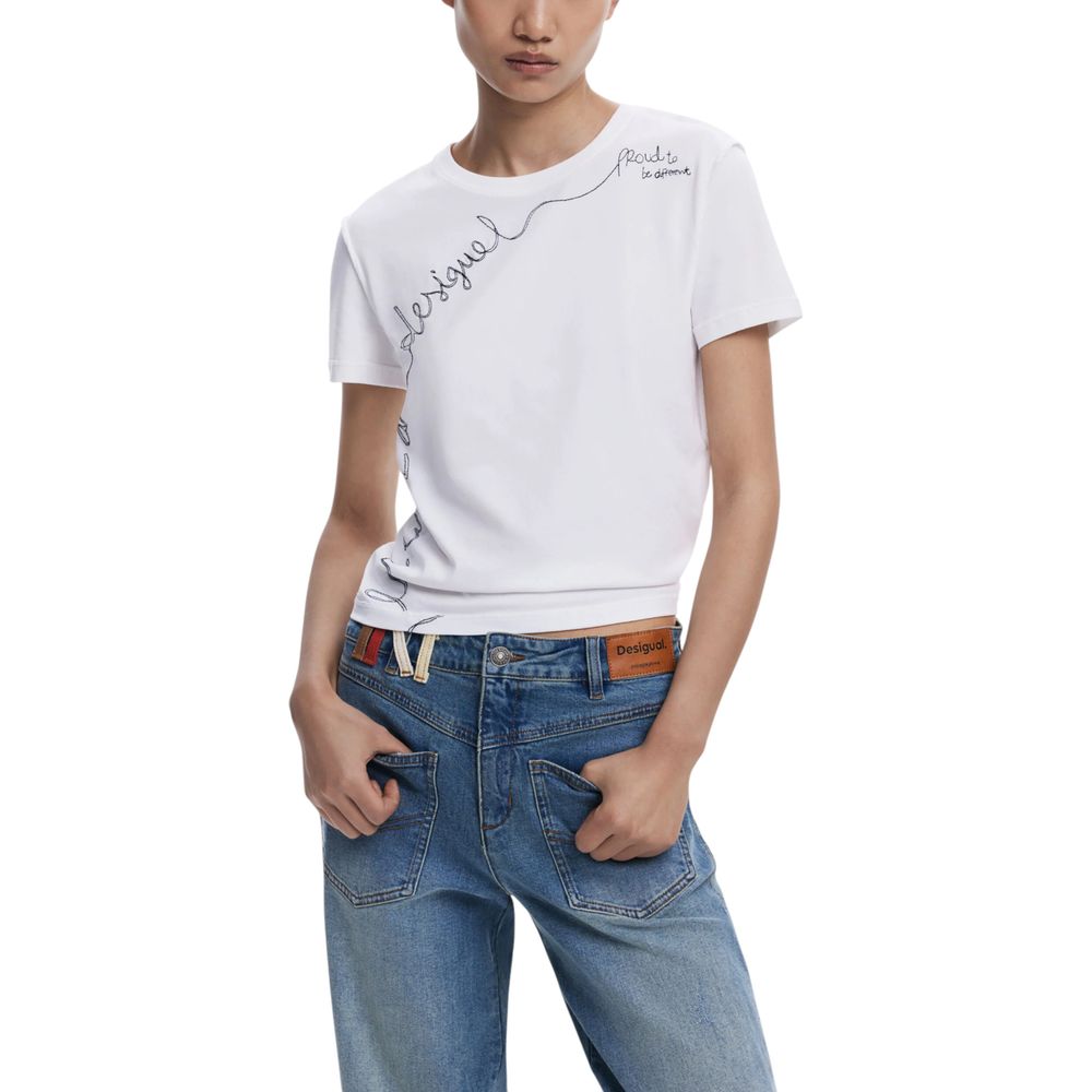 Desigual White Cotton T-Shirt | Regal Royce