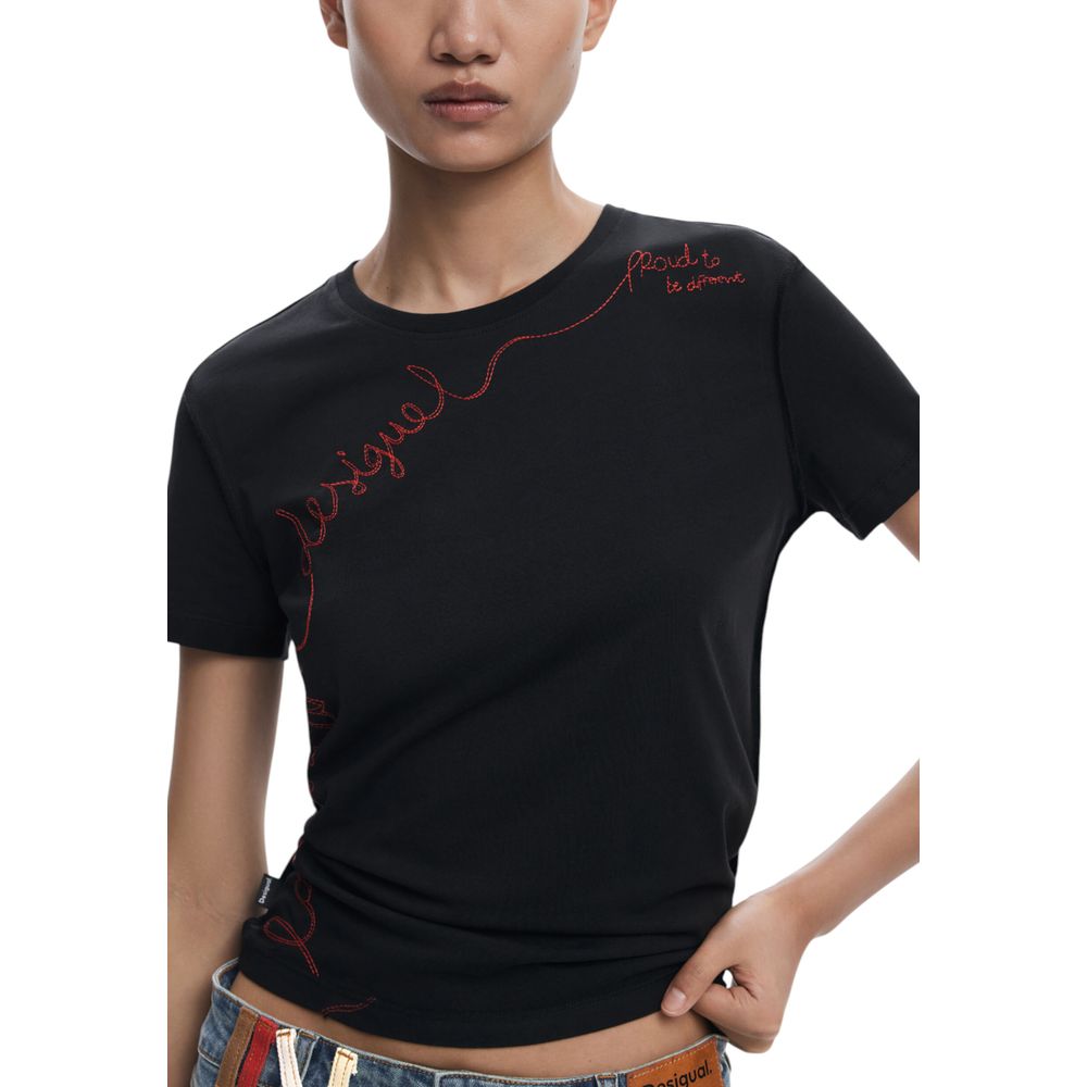 Desigual Black Cotton T-Shirt | Regal Royce