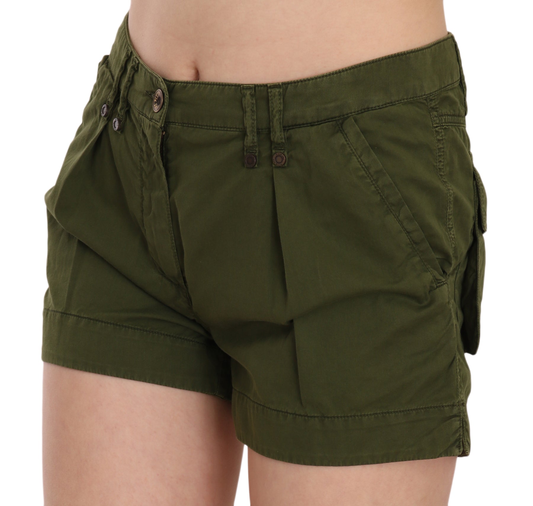 PLEIN SUD Green Mid Waist 100% Cotton Mini Shorts | Regal Royce