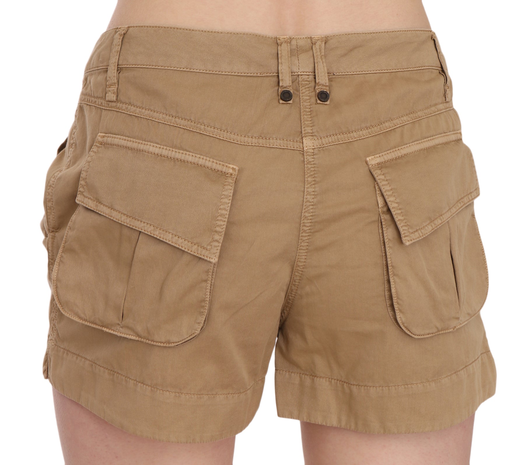 PLEIN SUD Brown Mid Waist 100% Cotton Mini Shorts | Regal Royce