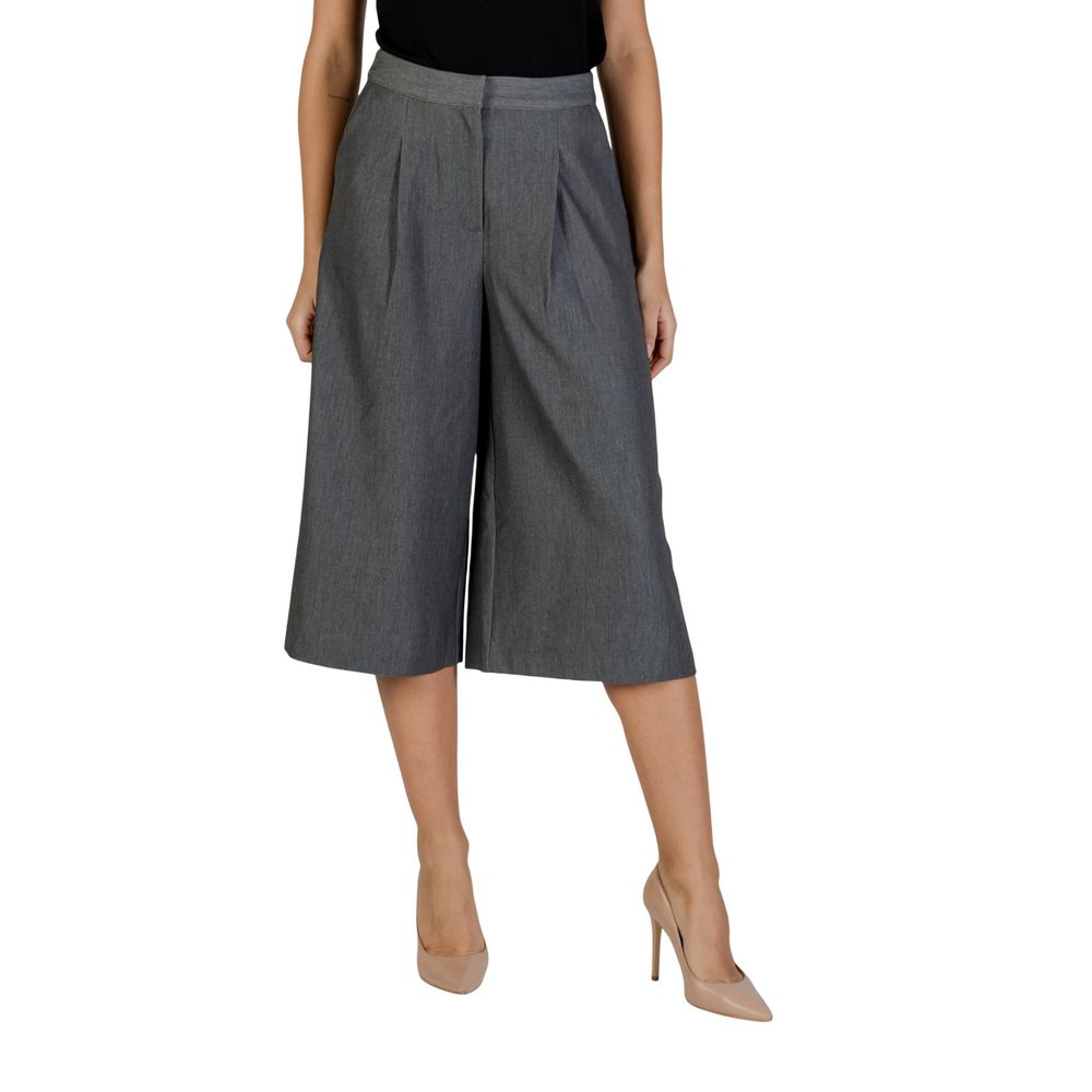 ICHI Gray Polyester Cropped Pants | Regal Royce