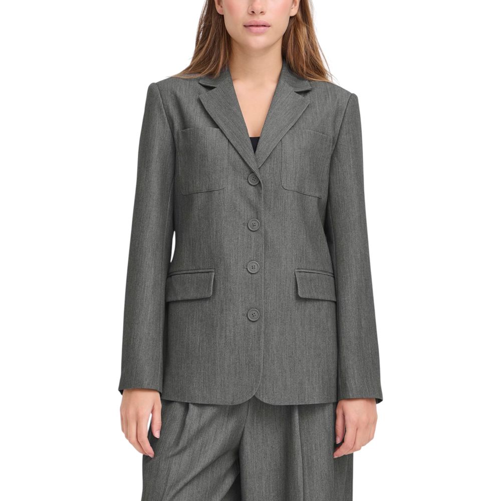 ICHI Gray Polyester Blazer | Regal Royce