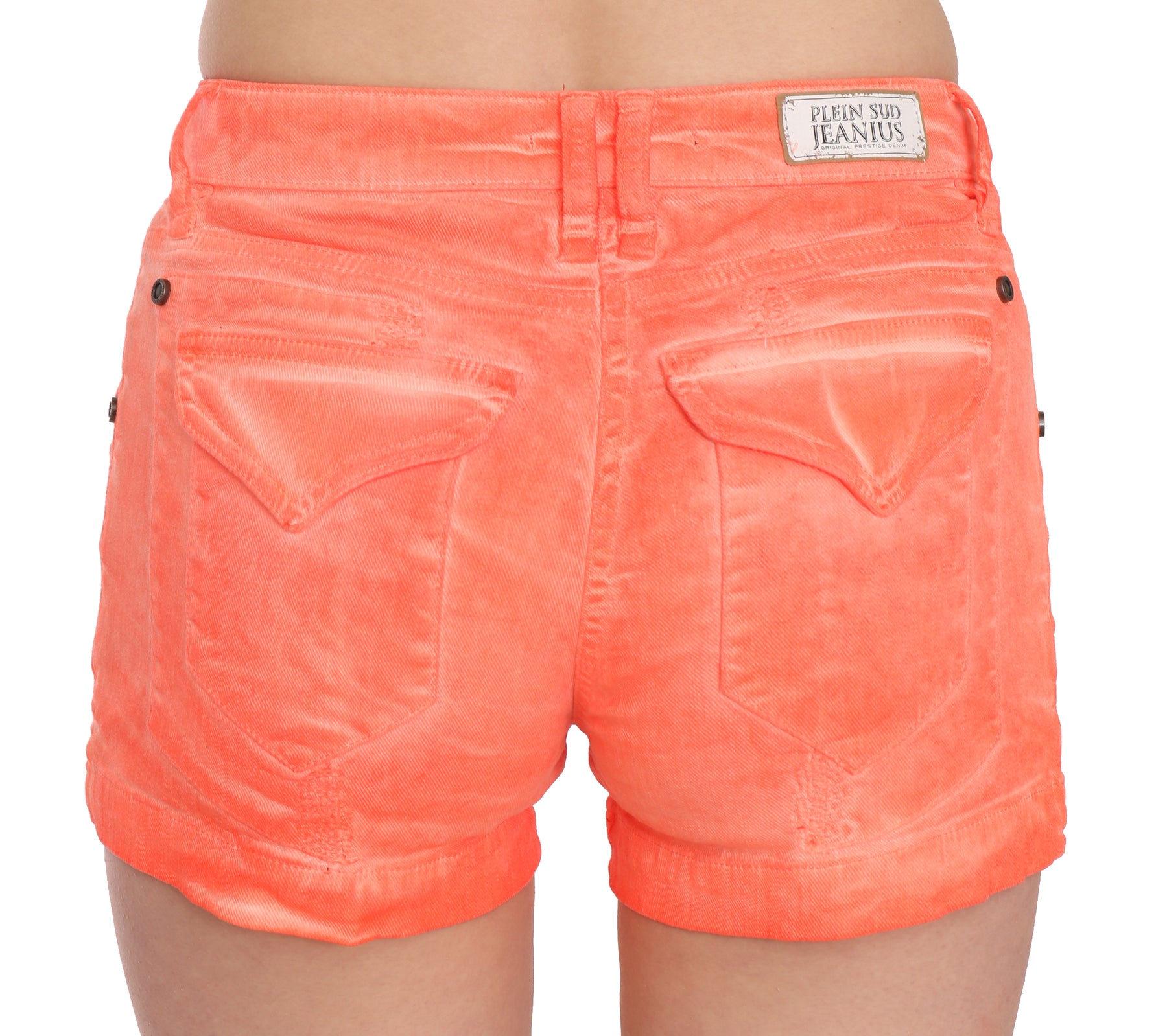 PLEIN SUD Orange Mid Waist Cotton Denim Mini Shorts | Regal Royce