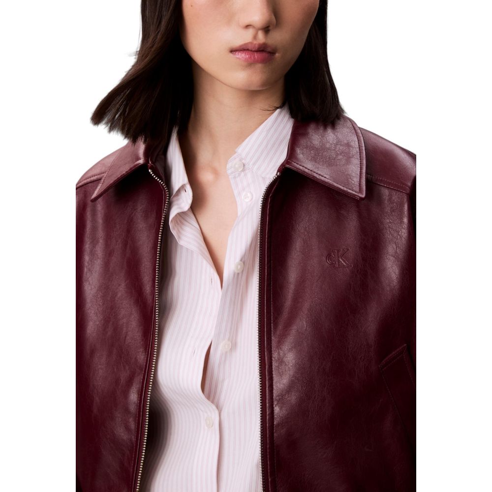 Calvin Klein Jeans Bordeaux Polyethylene Leather Jacket | Regal Royce