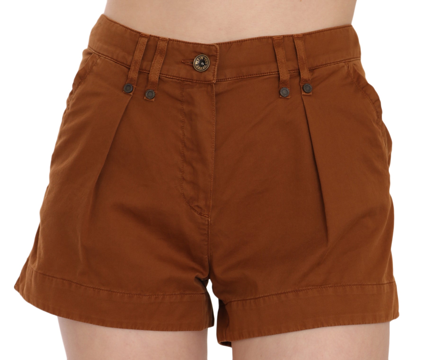 PLEIN SUD Brown Mid Waist Cotton Denim Mini Shorts | Regal Royce
