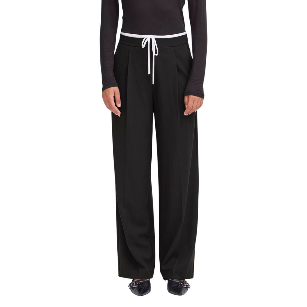 ICHI Black Polyester Pants | Regal Royce