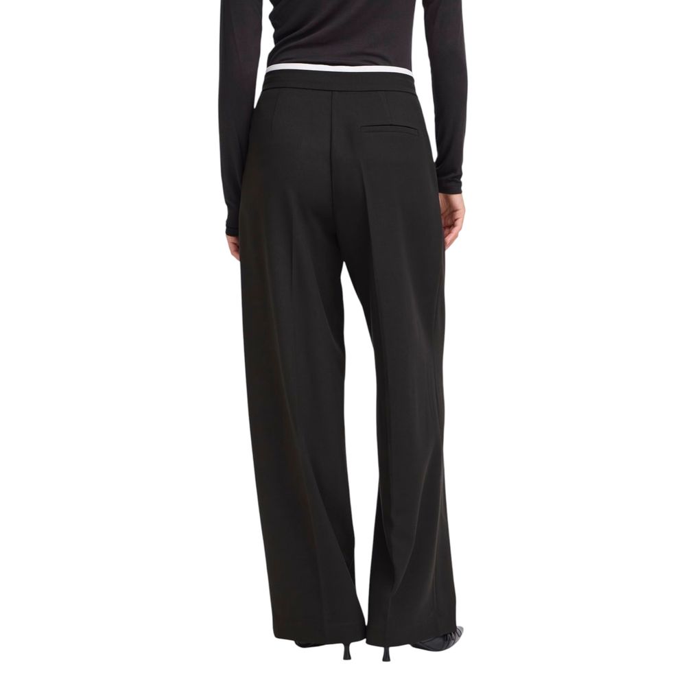 ICHI Black Polyester Pants | Regal Royce
