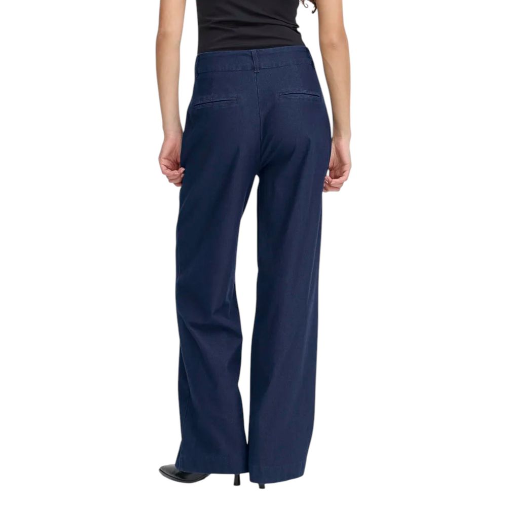 ICHI Blue Cotton Casual Pants | Regal Royce