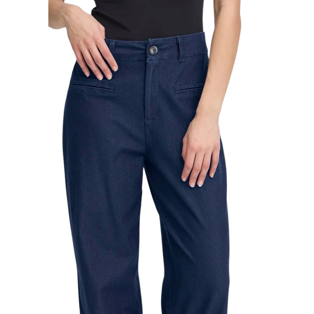 ICHI Blue Cotton Casual Pants | Regal Royce