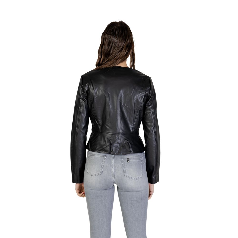 Jacqueline De Yong Black Polyester Leather Jacket | Regal Royce