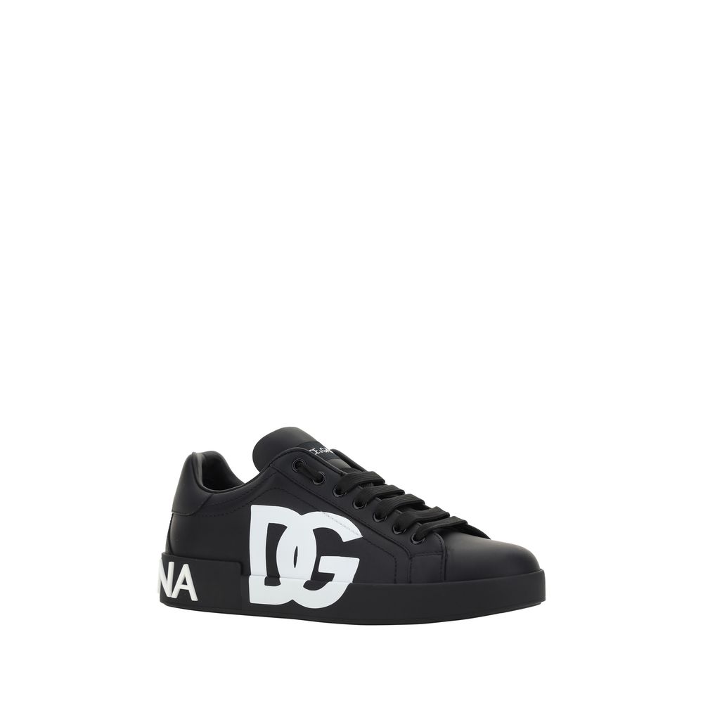 Dolce & Gabbana Black Calf Leather Bos Taurus Sneakers | Regal Royce