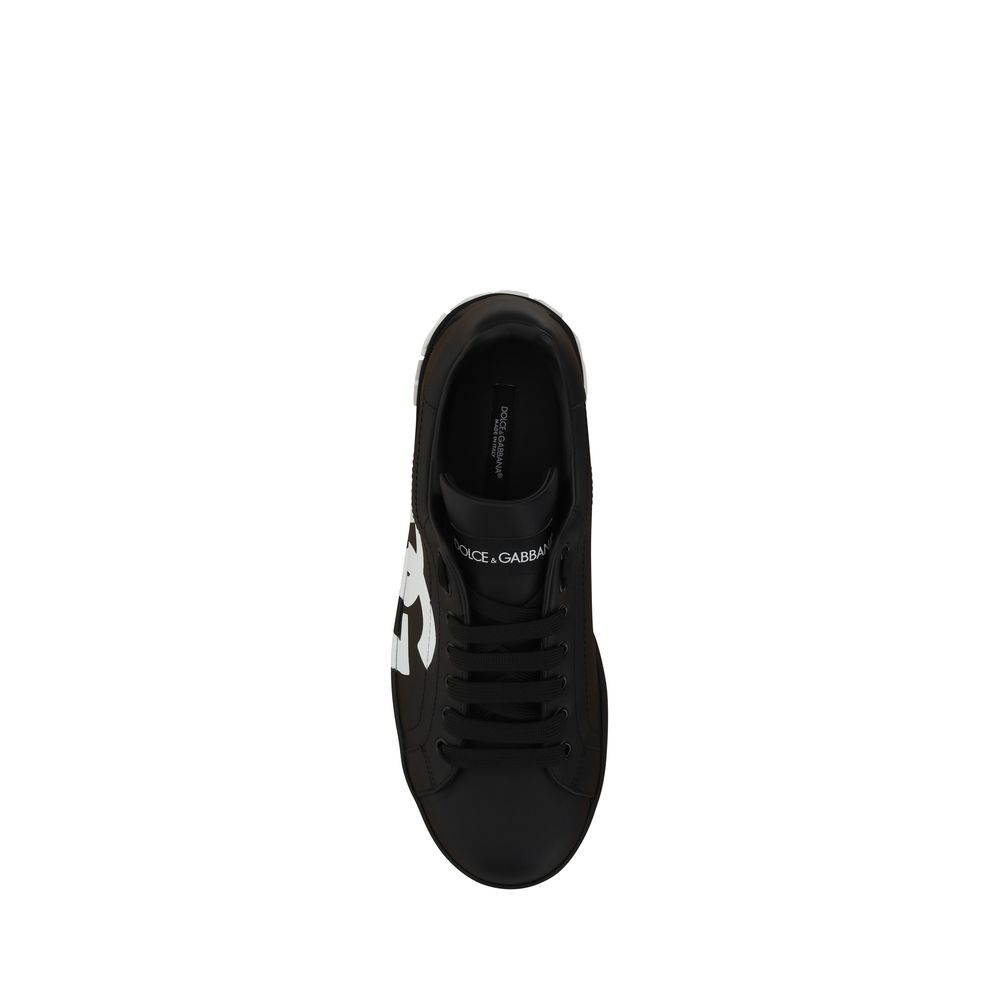 Dolce & Gabbana Black Calf Leather Bos Taurus Sneakers | Regal Royce