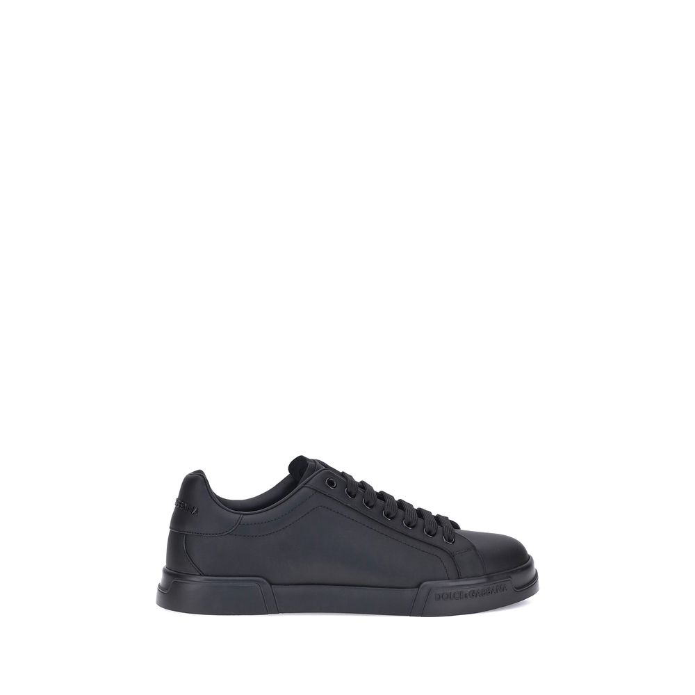 Dolce & Gabbana Black Calf Leather Bos Taurus Low Top Sneakers | Regal Royce