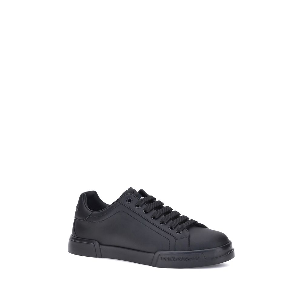 Dolce & Gabbana Black Calf Leather Bos Taurus Low Top Sneakers | Regal Royce