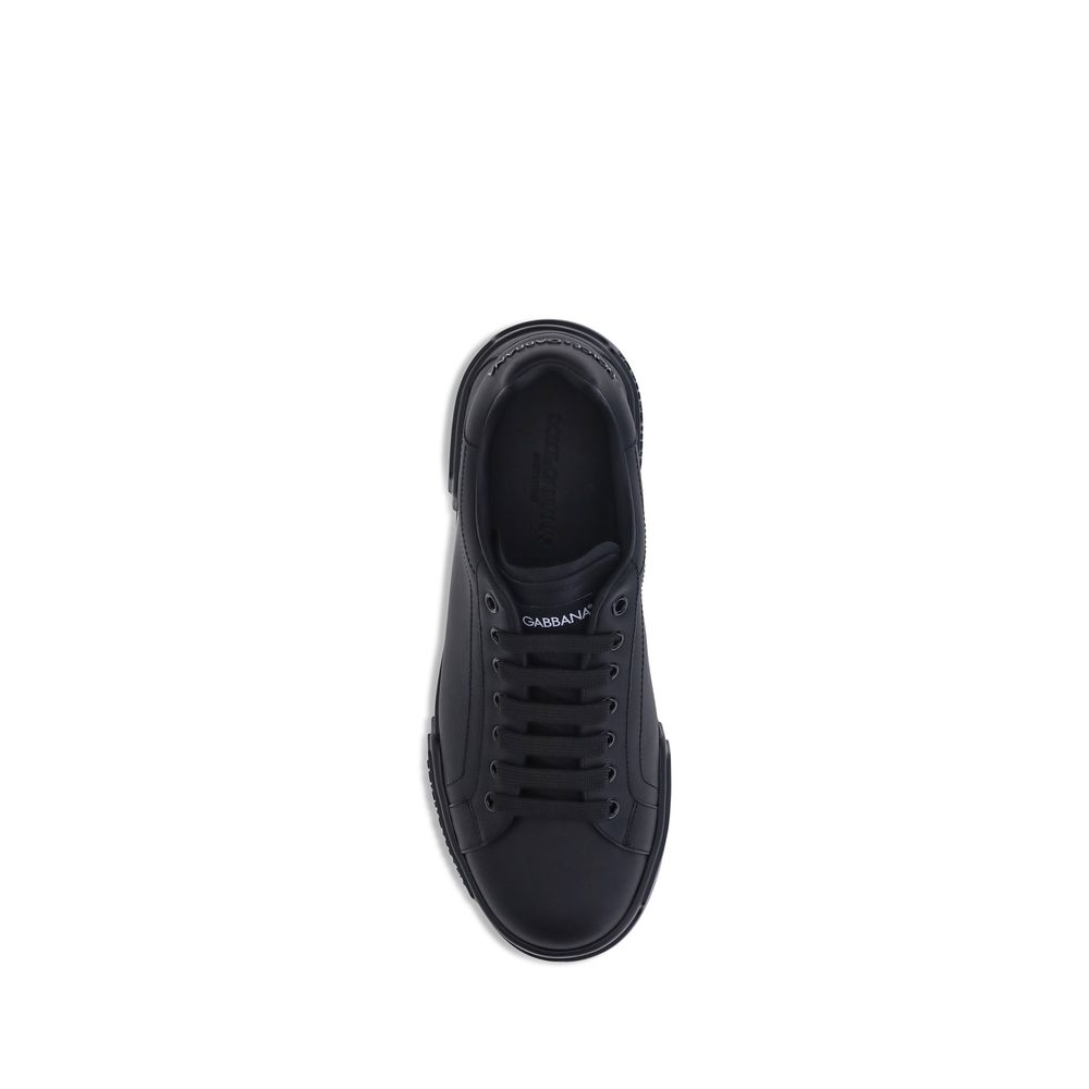 Dolce & Gabbana Black Calf Leather Bos Taurus Low Top Sneakers | Regal Royce