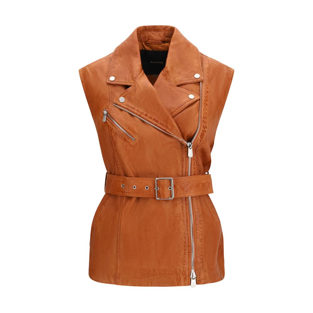 PINKO Brown Goatskin Sleveless Jacket | Regal Royce