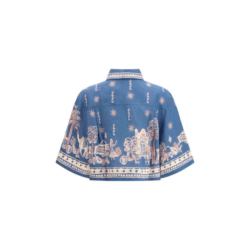 Alemais Blue Linen Pattern Shirt | Regal Royce